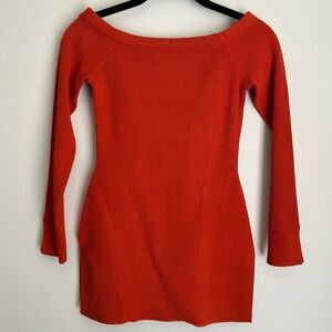 NWOT Veronica Beard Derick Ribbed Off-Shoulder Pullover Deep Orange Size Small